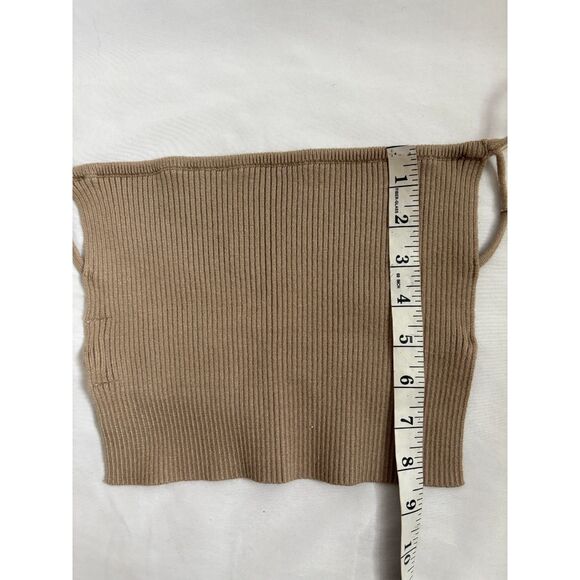 Lilyful Knit Taupe Grey Brown Crop Top Open Back Spaghetti Straps Stretchy sz S - Picture 7 of 7